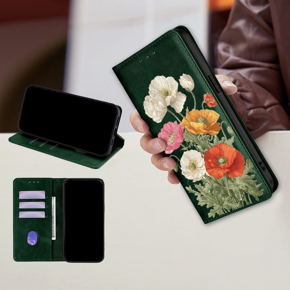 Wallets - Magnetic Leather Floral pattern Wallet Case