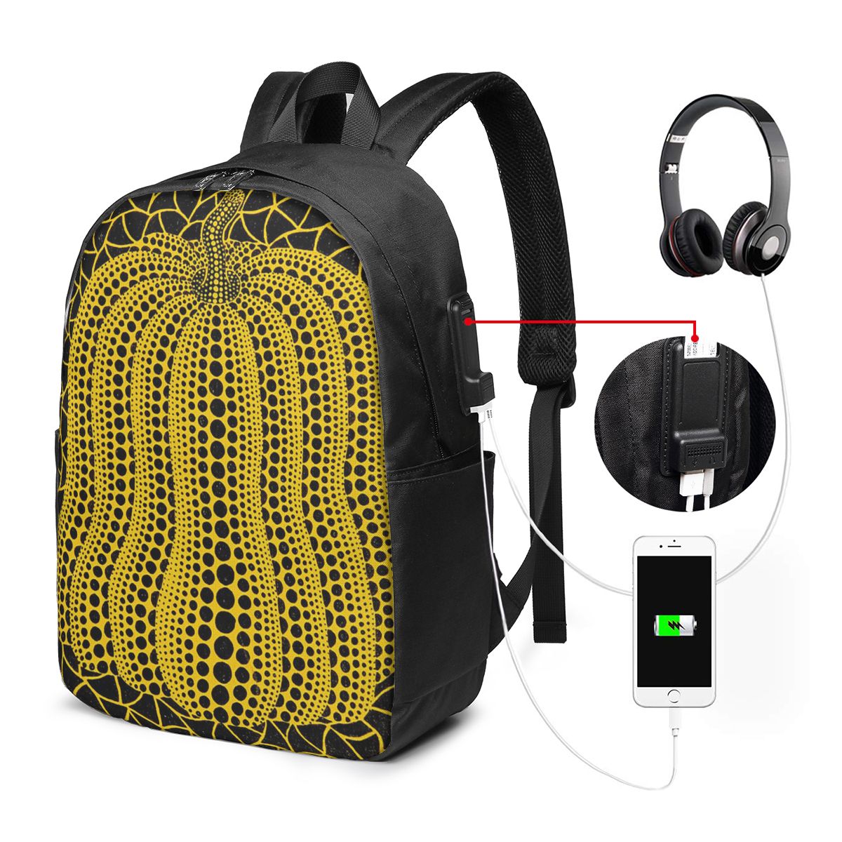 Travel Bags - Yayoi Kusama Pumpkin Abstract Art Backpack