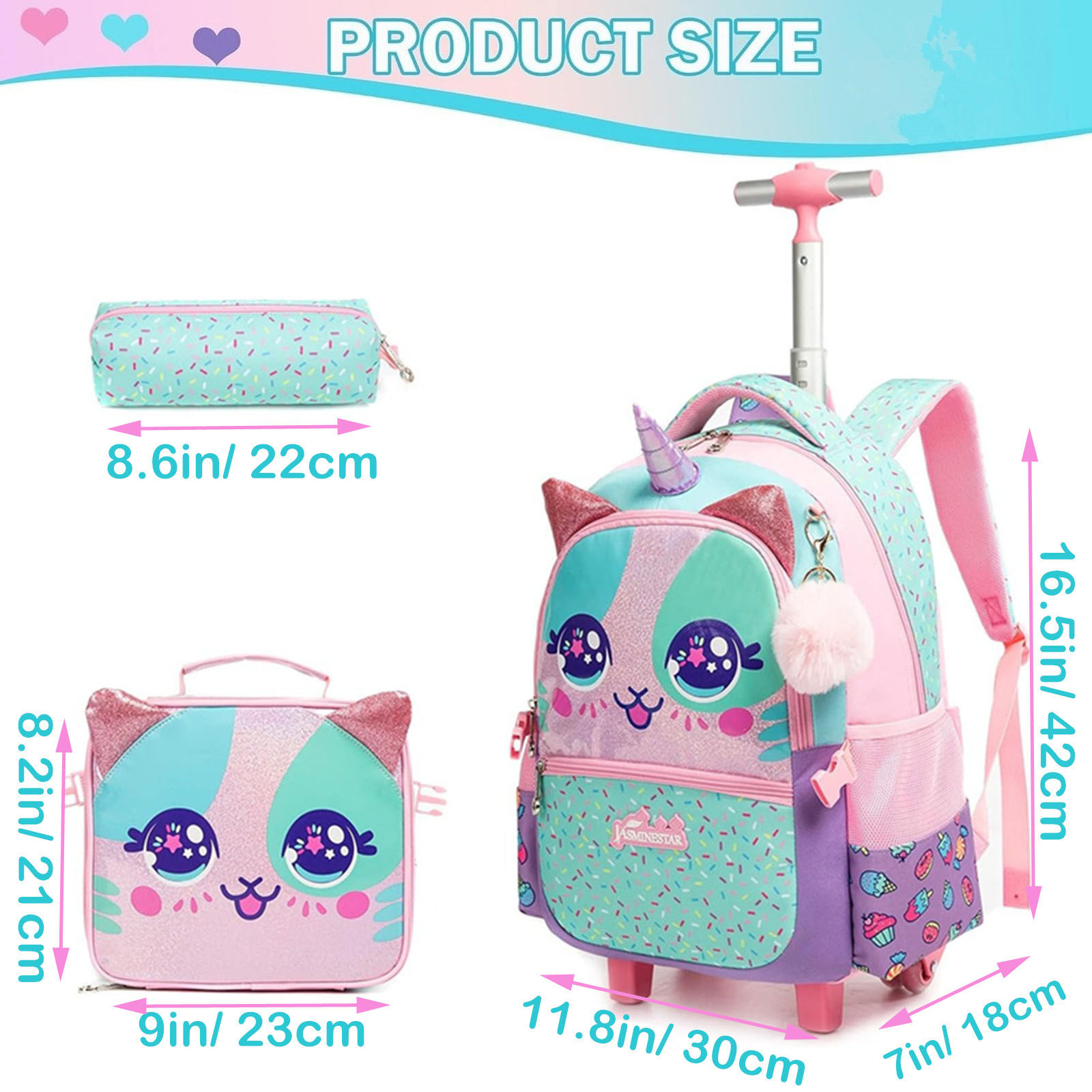 3PCS Cute Rolling Backpack for - Foldable Rolling Luggage Bag ulasan dan harga