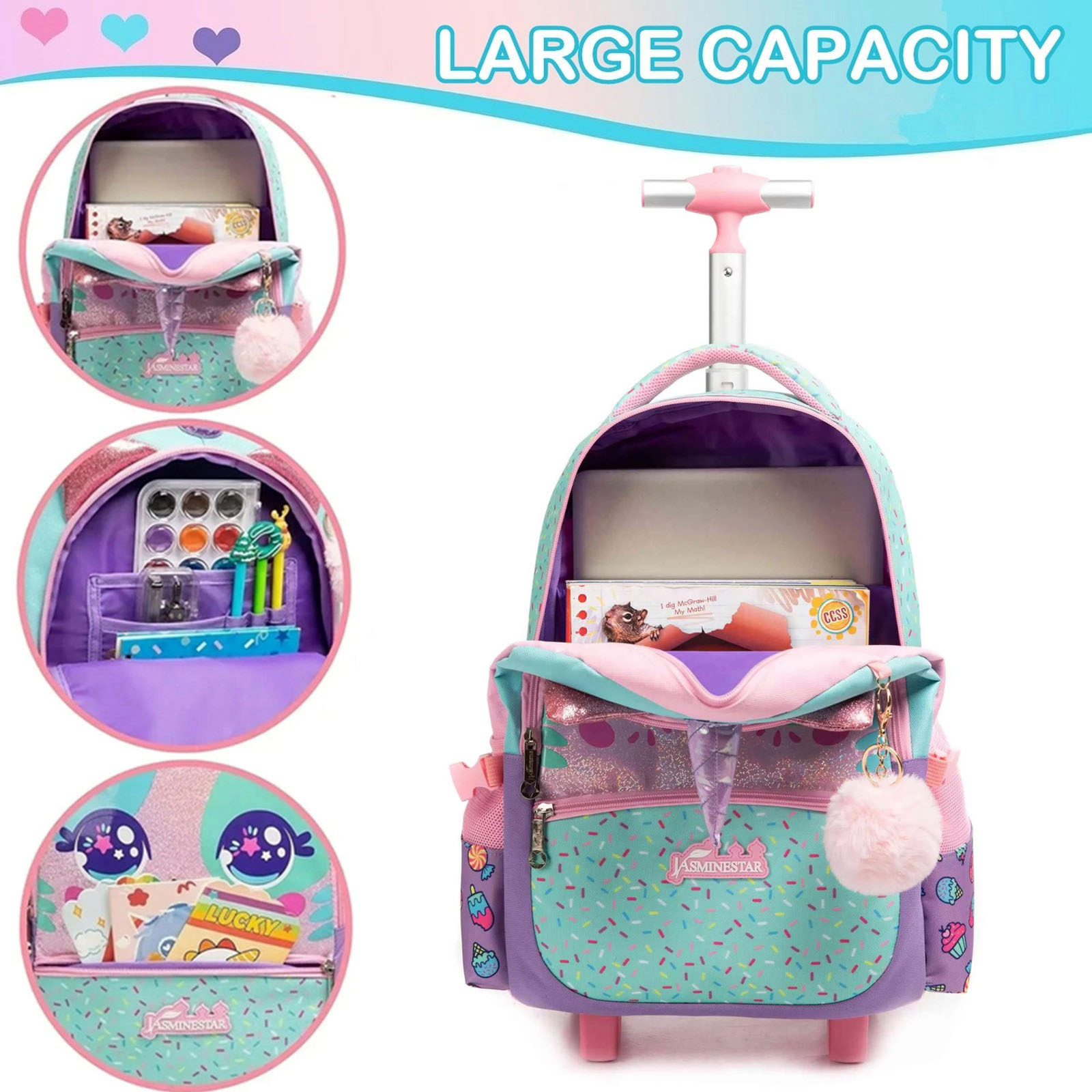 3PCS Cute Rolling Backpack for - Foldable Rolling Luggage Bag ulasan dan harga